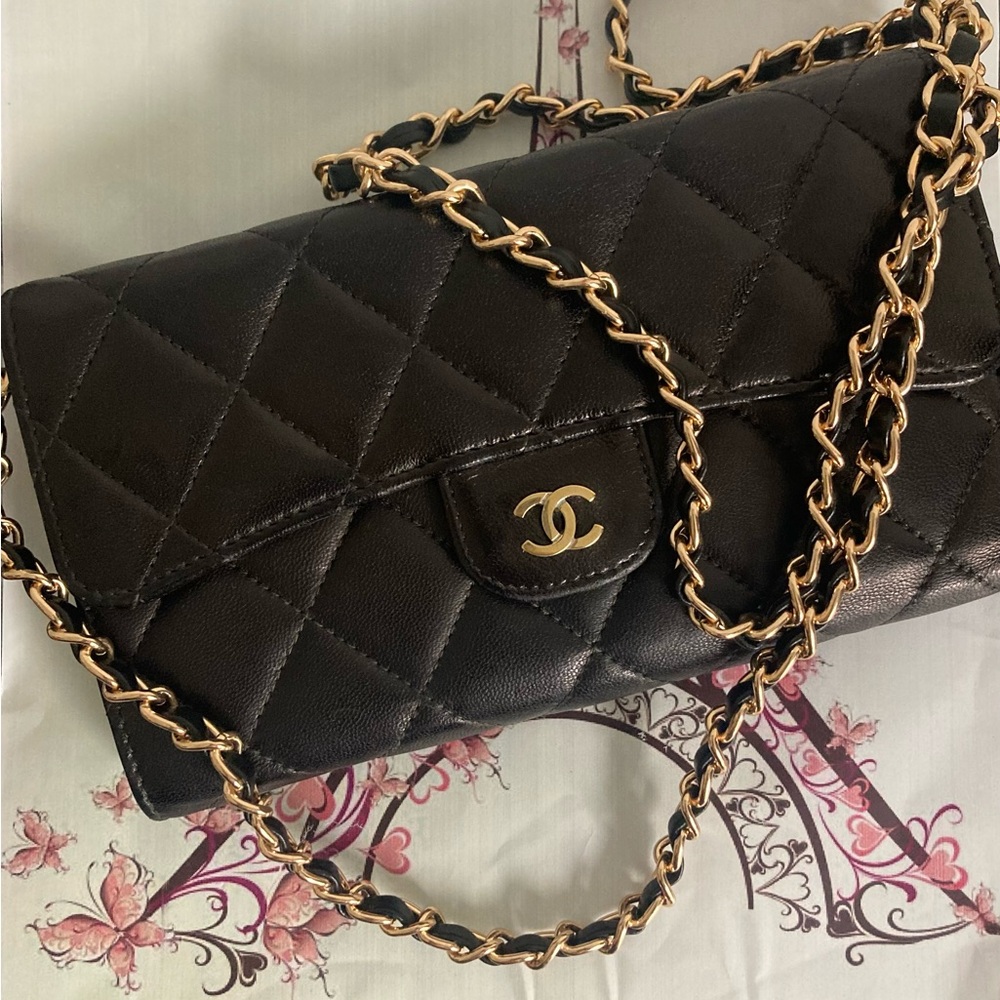 Authentic Chanel Lambskin Matelasse trifold Wallet